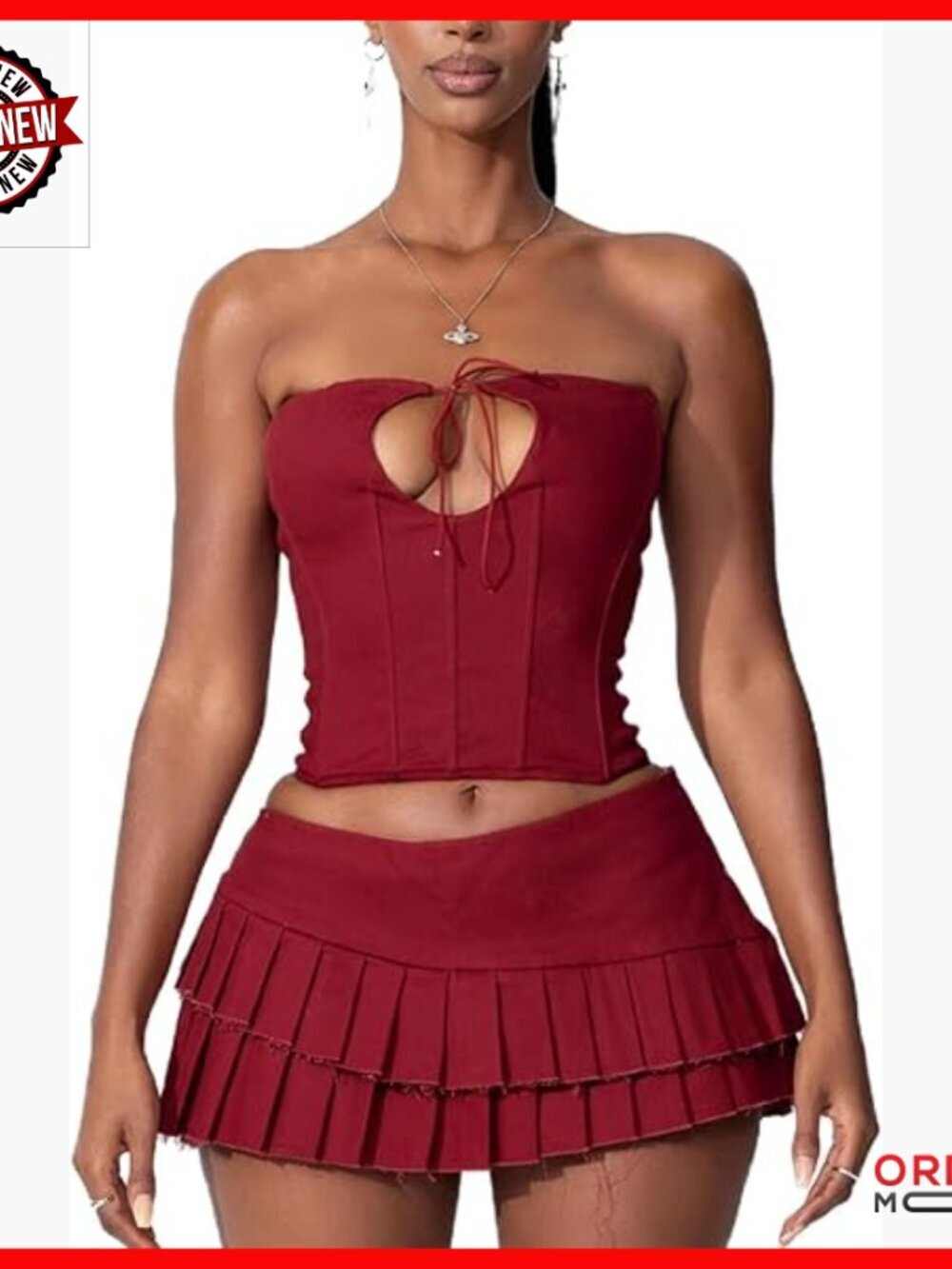 Sleeveless Strappy Bustier Crop Top and Pleated Mini Skirt Set Size Large